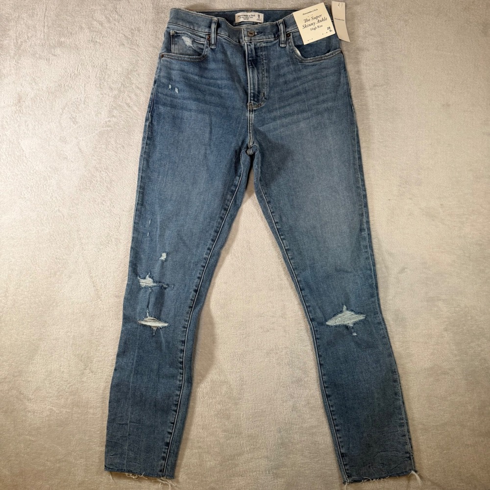Abercrombie & Fitch Super Skinny Ankle High Rise Jeans 28 6L Distressed Denim